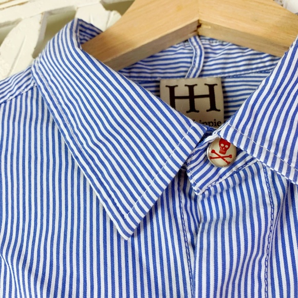 Haute Hippie Blue White Striped Skull Button Top - Picture 2 of 5